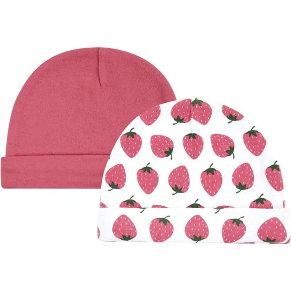 Baby Strawberry Pink Unisex Baby‎ Cotton Cap and Scratch Mitten Set for Girls
